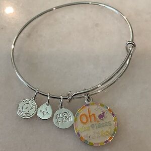 Alex and Ani Silver Bangle with Colorful Enamel 'Oh' Charm, Brand New